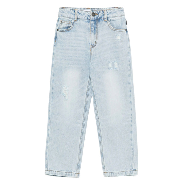 Unisex Denim Blue Teddy-Bear Distressed Jeans