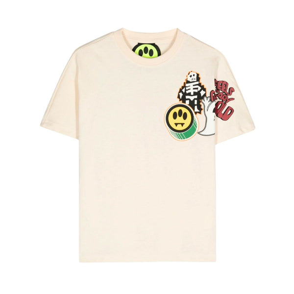 Unisex Cream Logo-Print Half-Sleeves T-Shirt