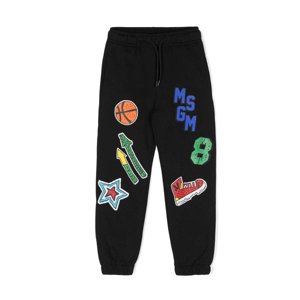 Boys Black Cotton Varsity Joggers
