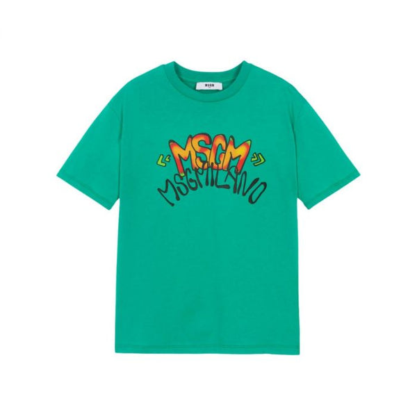 Boys Green Logo-Print Cotton T-Shirt