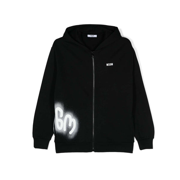 Boys Black Zip-Up Logo-Print Hoodie