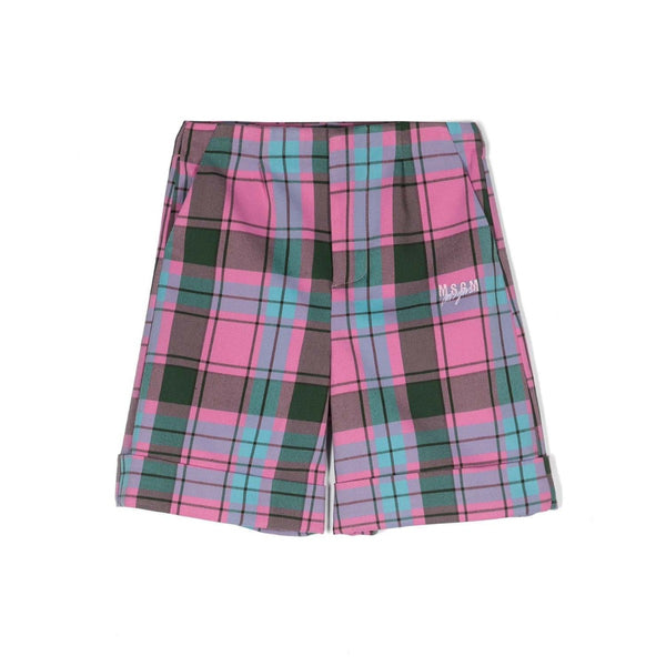 Girls Pink Logo-Embroidered Plaid Shorts