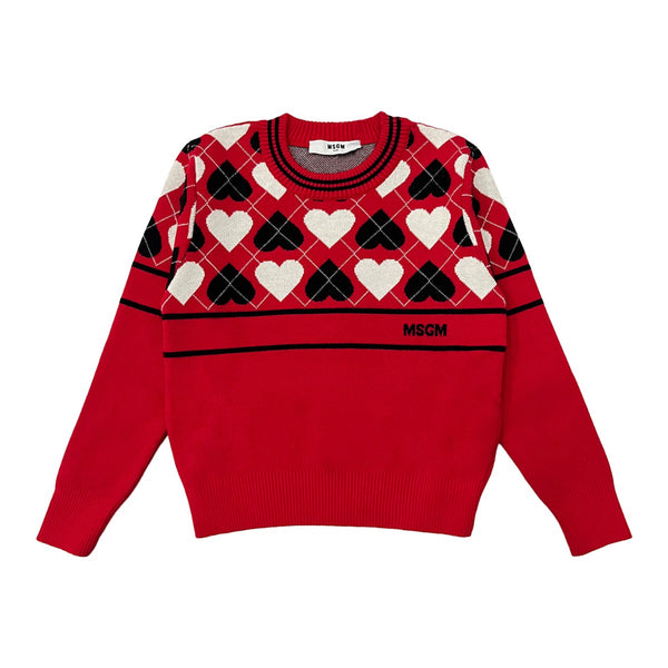 Girls Red Heart Knit Sweatshirt