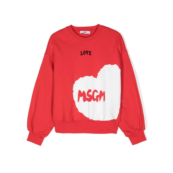 Girls Red Heart Print Cotton Sweatshirt