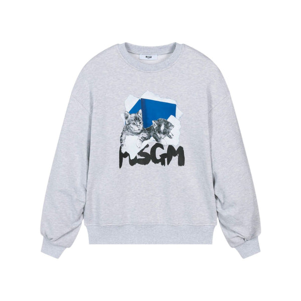 Girls Grey Cotton Kitten Sweatshirt