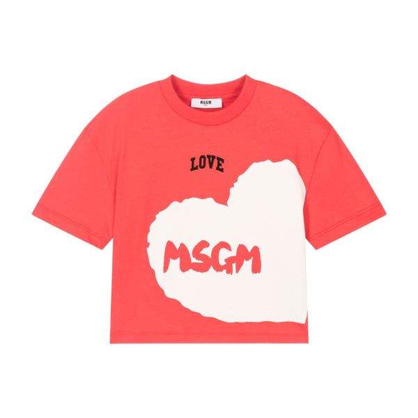 Girls Red Heart Print Cotton T-Shirt