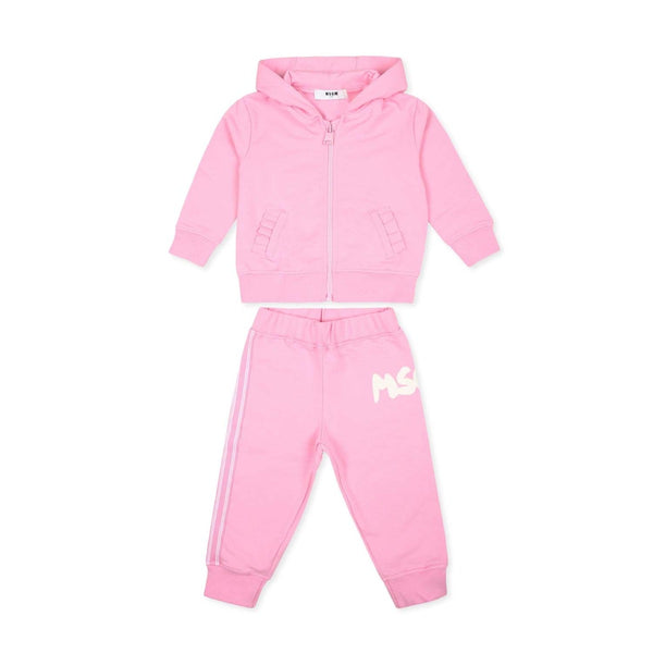 Baby Girls Pink Logo-Print Cotton Tracksuit
