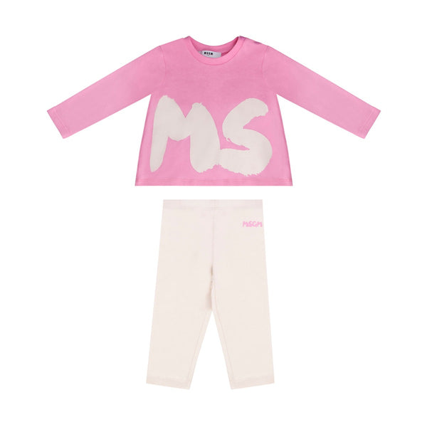Baby Girls Pink Logo-Print Leggings Set