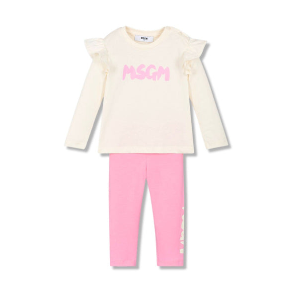 Baby Girls Ivory & Pink Cotton Leggings Set