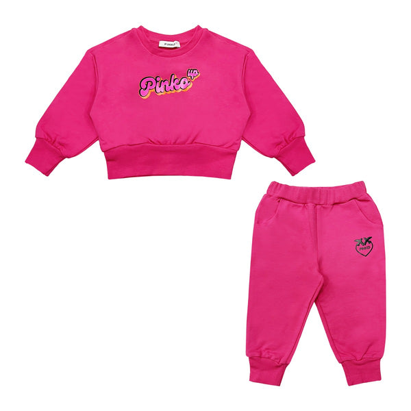 Girls Pink Logo-Print Cotton Tracksuit