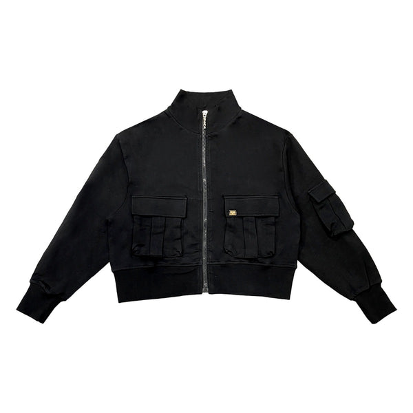 Girls Black Zip-Up Sweatshirt With Pockets