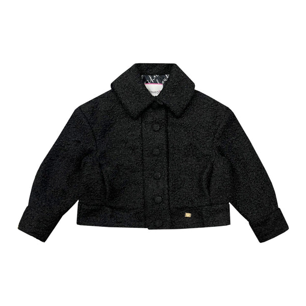 Girls Black Logo-Plaque Faux-Fur Jacket