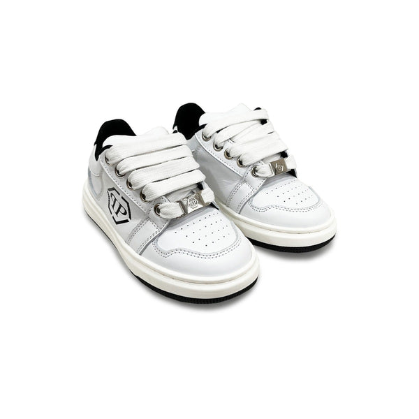 Boys White Lo-Top Sneaker With Logo