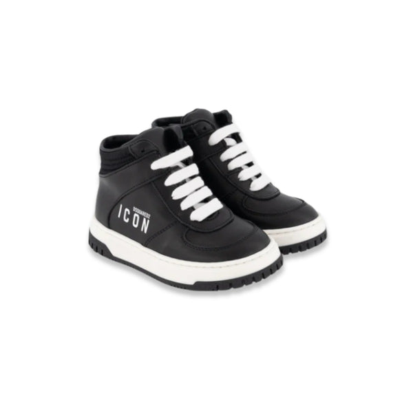 Kids Black Logo-Patch Sneakers