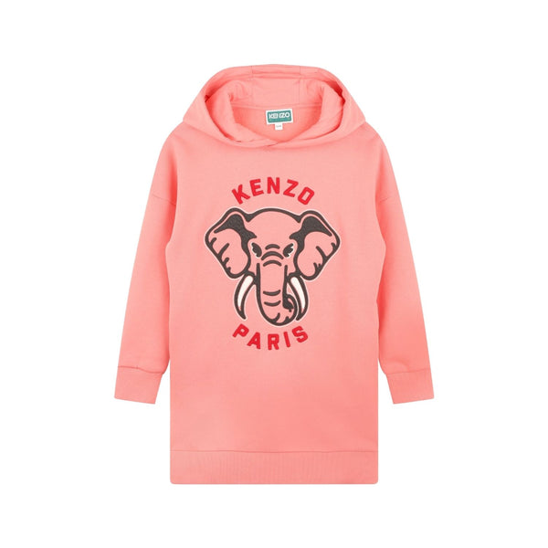 Girls Pink Elephant Cotton Sweatshirt Dress