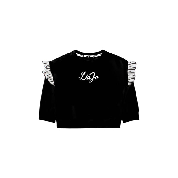 Girls Black Cotton Logo Sweatshirts