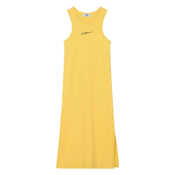 Girls Yellow Long Logo Print Dress