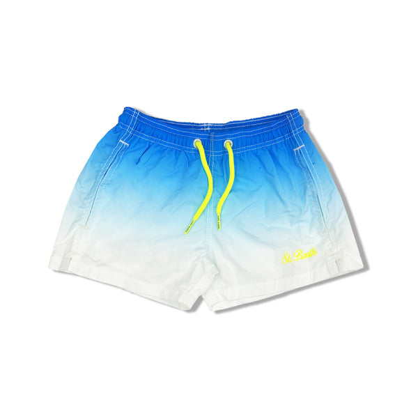 Boys Blue Color-Shade Print Swim Shorts