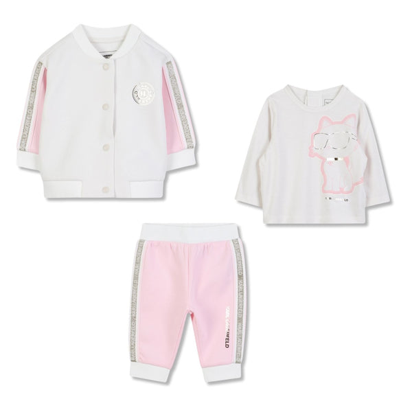 Baby Girls Pink & White Logo-Print Tracksuit
