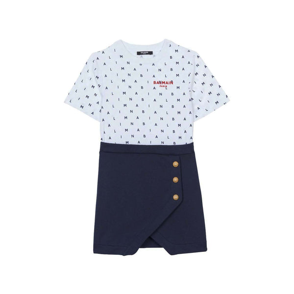 Girls White & Blue Letters-Print Dress