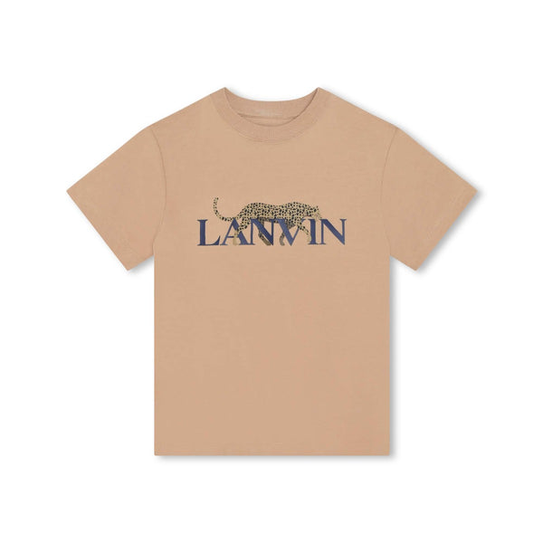 Boys Beige Leopard-Print Cotton T-Shirt