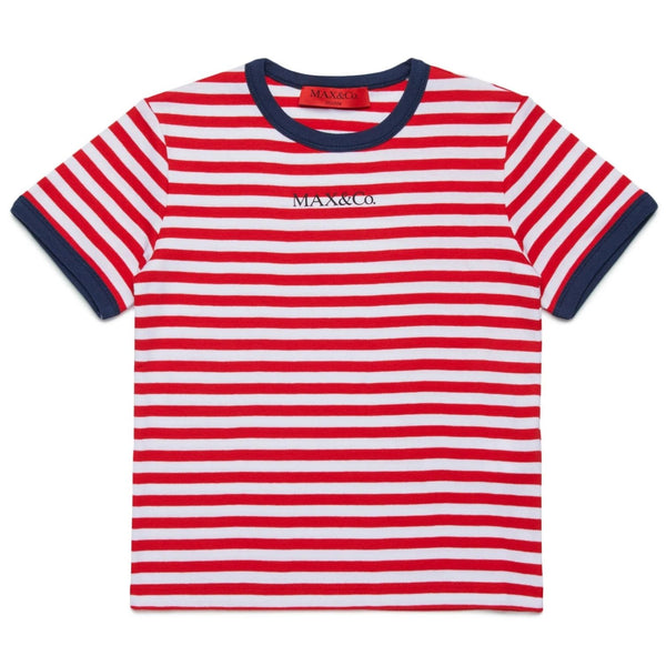 Girls Red Striped T-Shirt With Logo