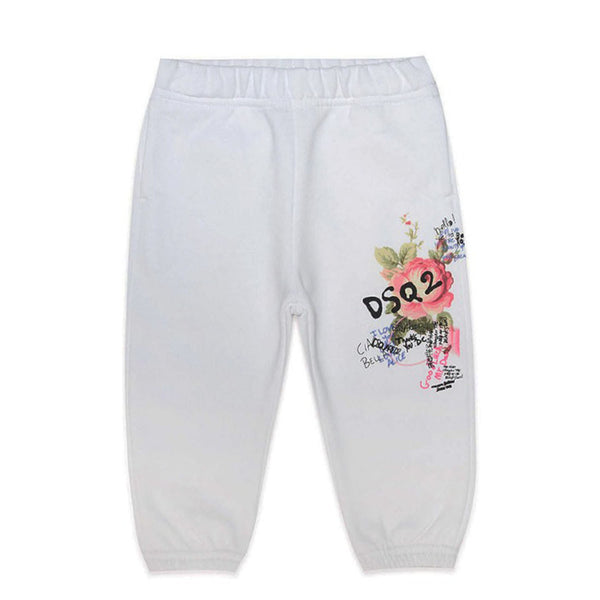 Girls White Logo Print Cotton Trouser