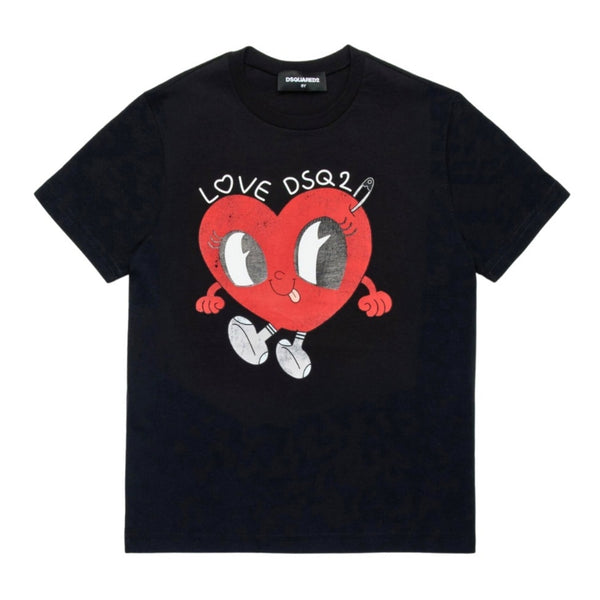 Girls Black Heart Motif-Print Cotton T-Shirt