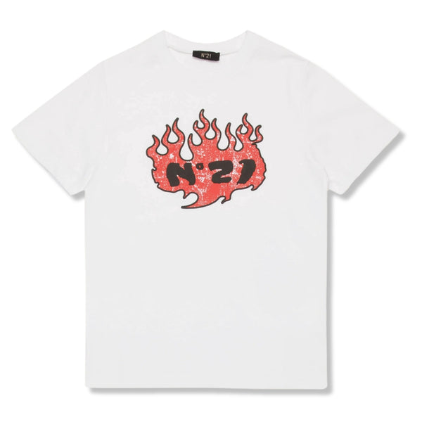 Boys White Logo-Print Cotton T-Shirt