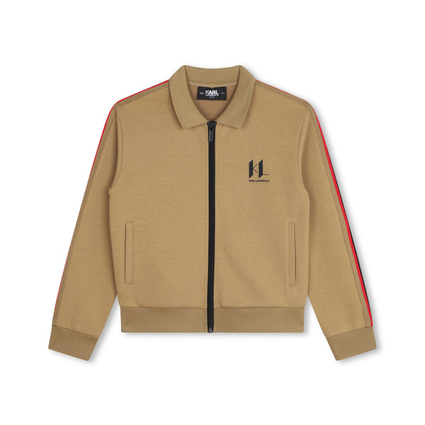 Boys Brown Logo-Print Zip-Fastening Cardigan