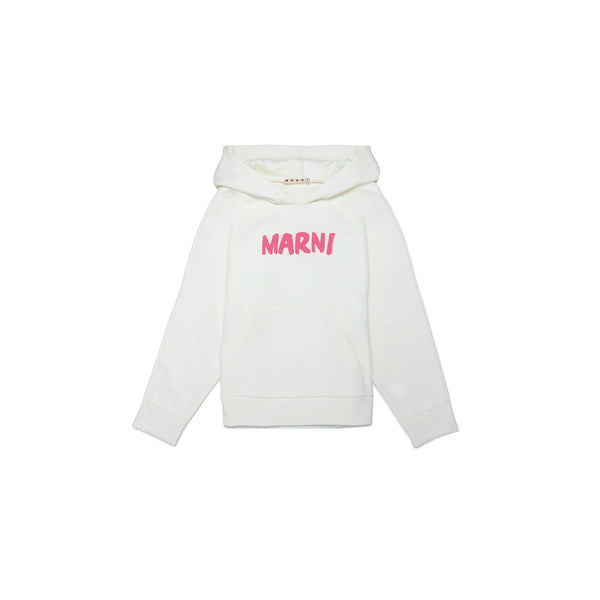 Kids White Cotton Hooded Sweatshirt With Logo