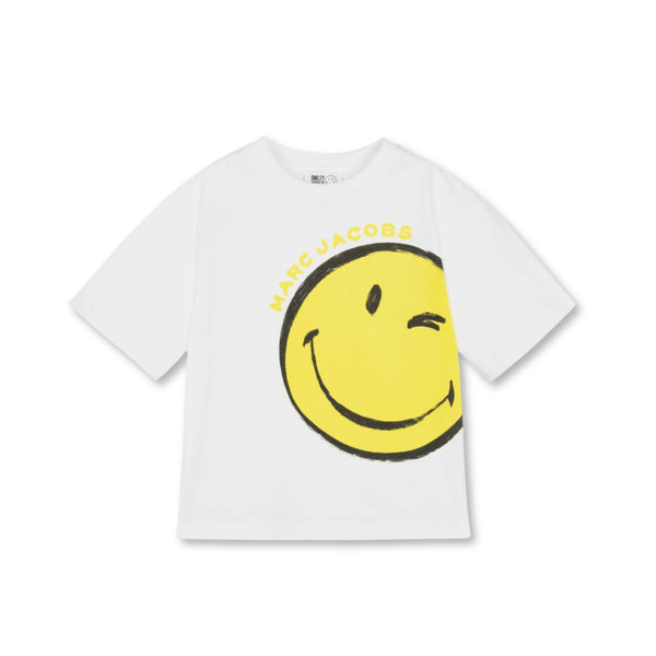 Boys White Cotton Smiley Face T-Shirt