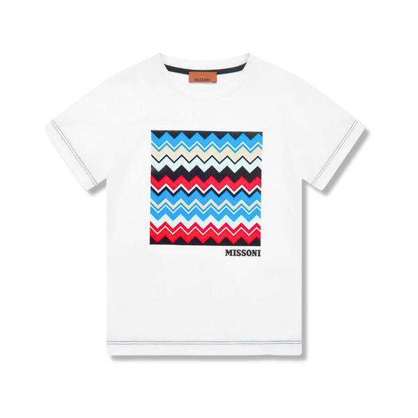 Unisex White Zig-Zag Print Cotton T-Shirt