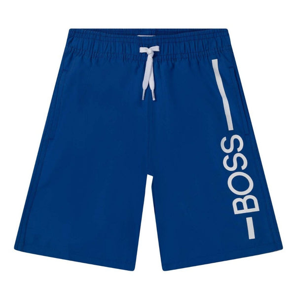 Boys Blue Logo Print Swim Shorts