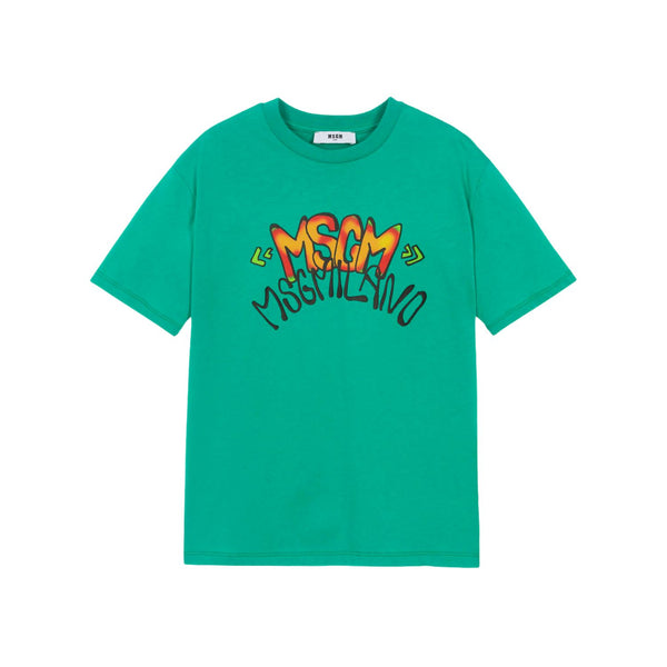 Boys Green Logo-Print Cotton T-Shirt