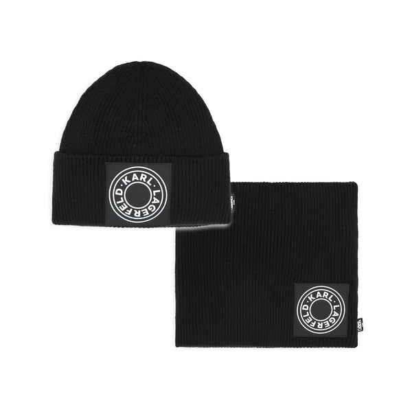 Unisex Black Knitted Hat & Snood Set