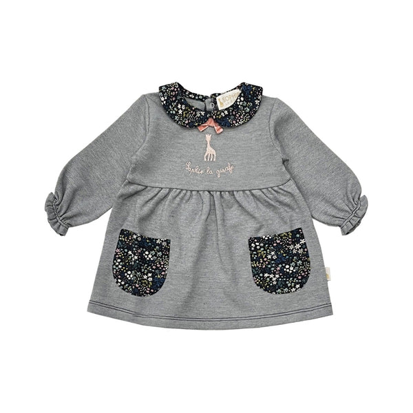Baby Girls Grey Floral-Collar Dress