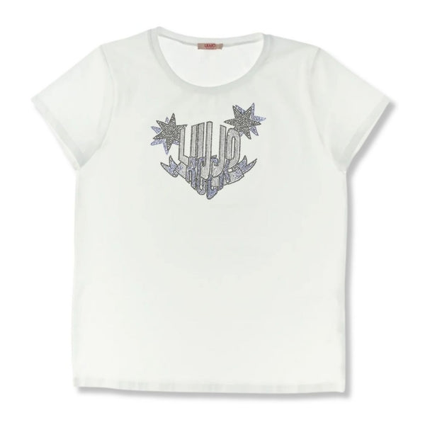 Girls White Rhinestones-Liu Jo Logo T-Shirt