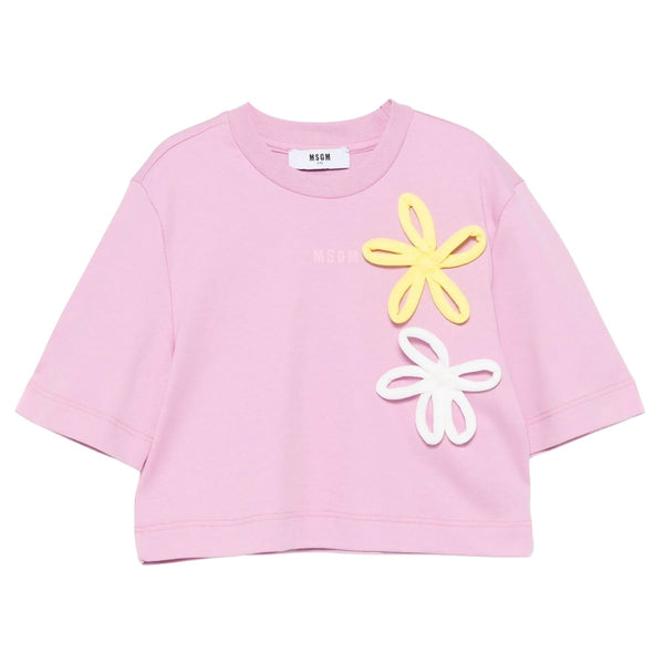 Girls Pink Floral Logo Print T-Shirt