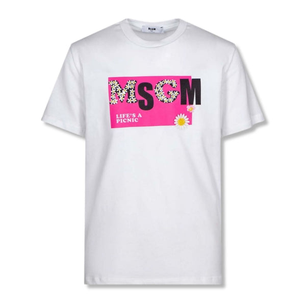Girls White & Pink Logo T-Shirt