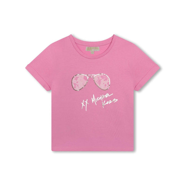 Girls Pink Sunglass-Print Cotton T-Shirt