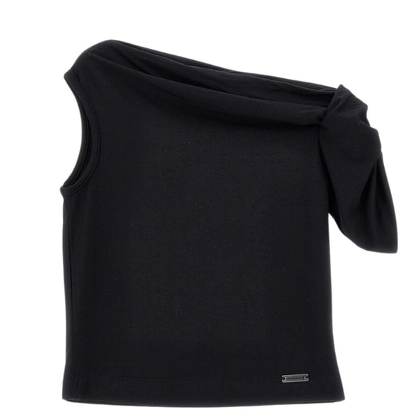 Girls Black Off-Shoulder Cotton T-shirt