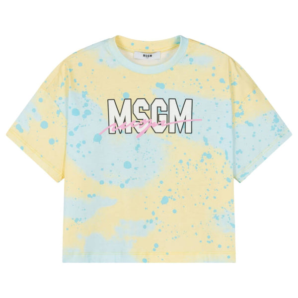 Girls Blue Spary-Painted Design T-Shirt