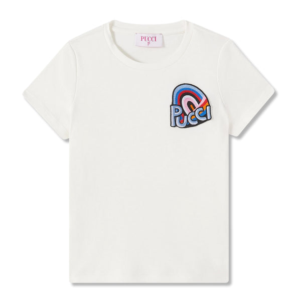 Girls White Logo-Patch Cotton T-Shirt