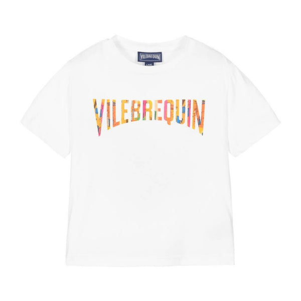 Girls White Cotton Logo T-Shirt