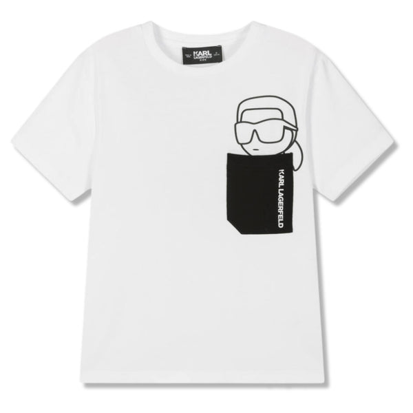 Boys White Cotton Karl Ikonik T-Shirt