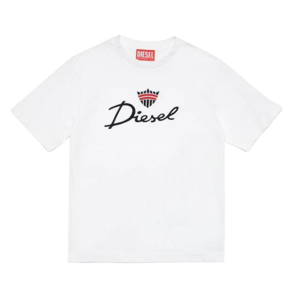 Boys White Diesel Logo Print T-Shirt