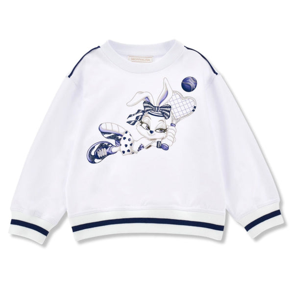 Girls White Tennis Bunny-Print Sweatshirt