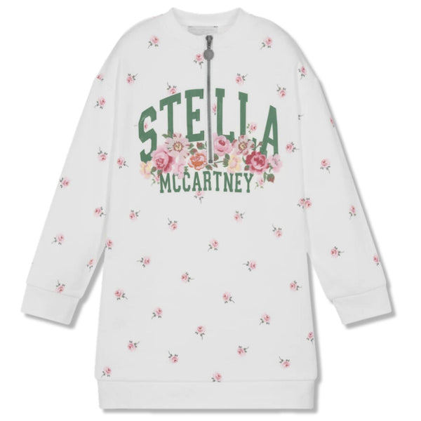 Girls White Floral Print Logo Dress