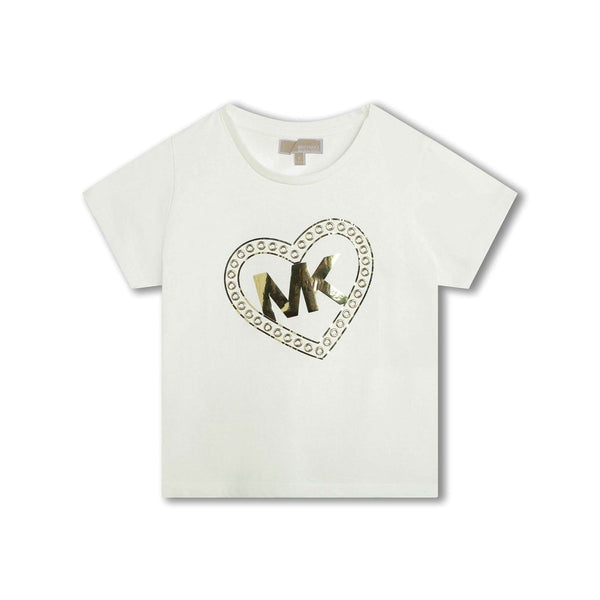 Girls White Cotton Monogram T-Shirt
